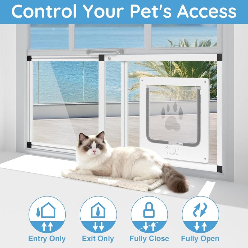 Yoochee Sliding Cat Door for Window, Fits 28.5"-32" Width Window, 2-Min Install | Aluminum Frame + HD Glass | Weatherproof Design | Magnetic Closure Window Cat Door Insert, Adjustable Pet Door Window for Cats - Image 2